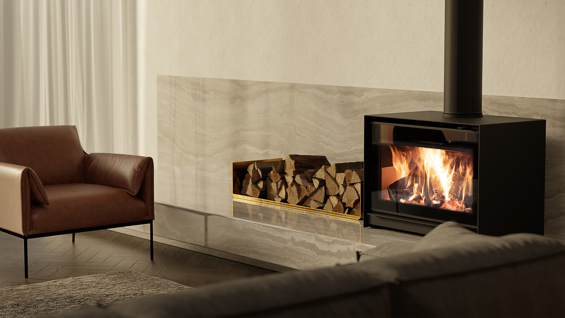 Wood fireplace interior Escea TFS850